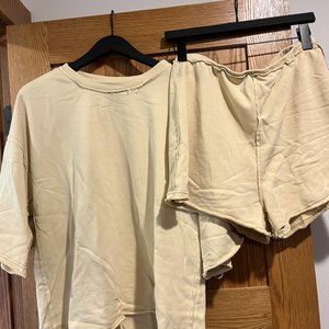 Distressed Sabo Skirt Light Yellow Set